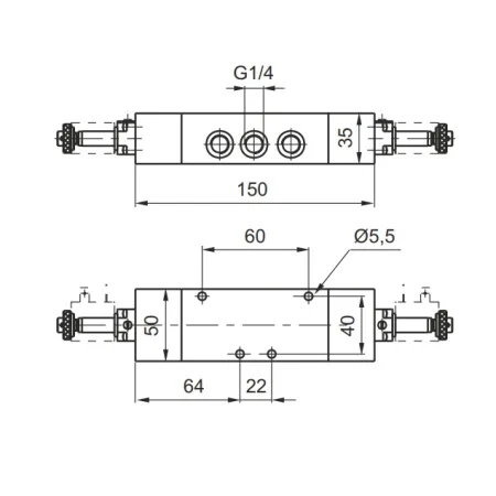 Elektrozawór 5/3 centralnie zamknięty G 1/4, Pneumax 464/1.53.31.0.0.M2